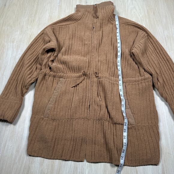FLX Camel Brown Ribbed Knit Full Zip Sweater Jacket Drawstring Pockets Large - Picture 7 of 14